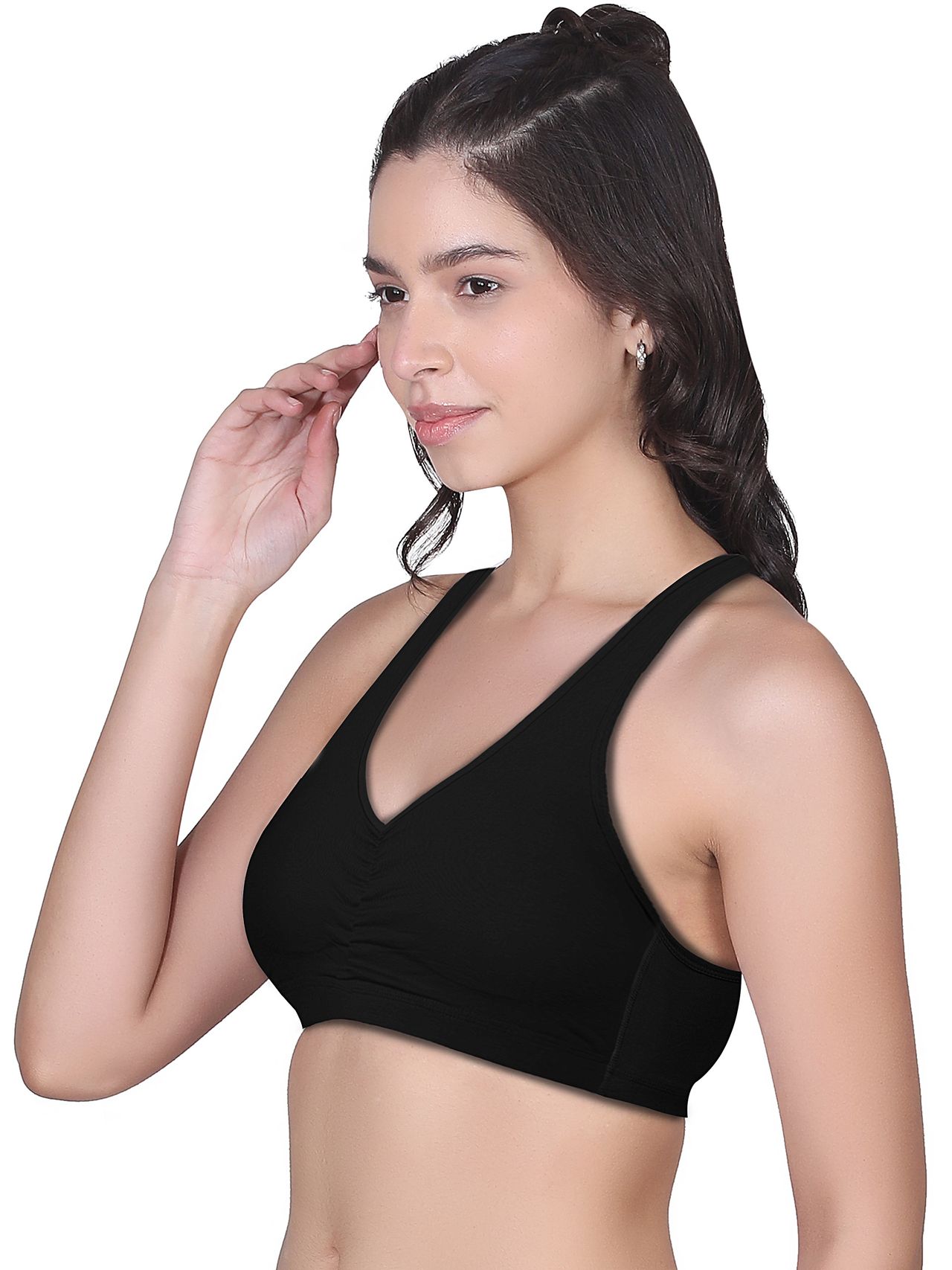 D'Chica Broad Strap Cotton Gym Bra For Women's | Removable Pads | Black | XL