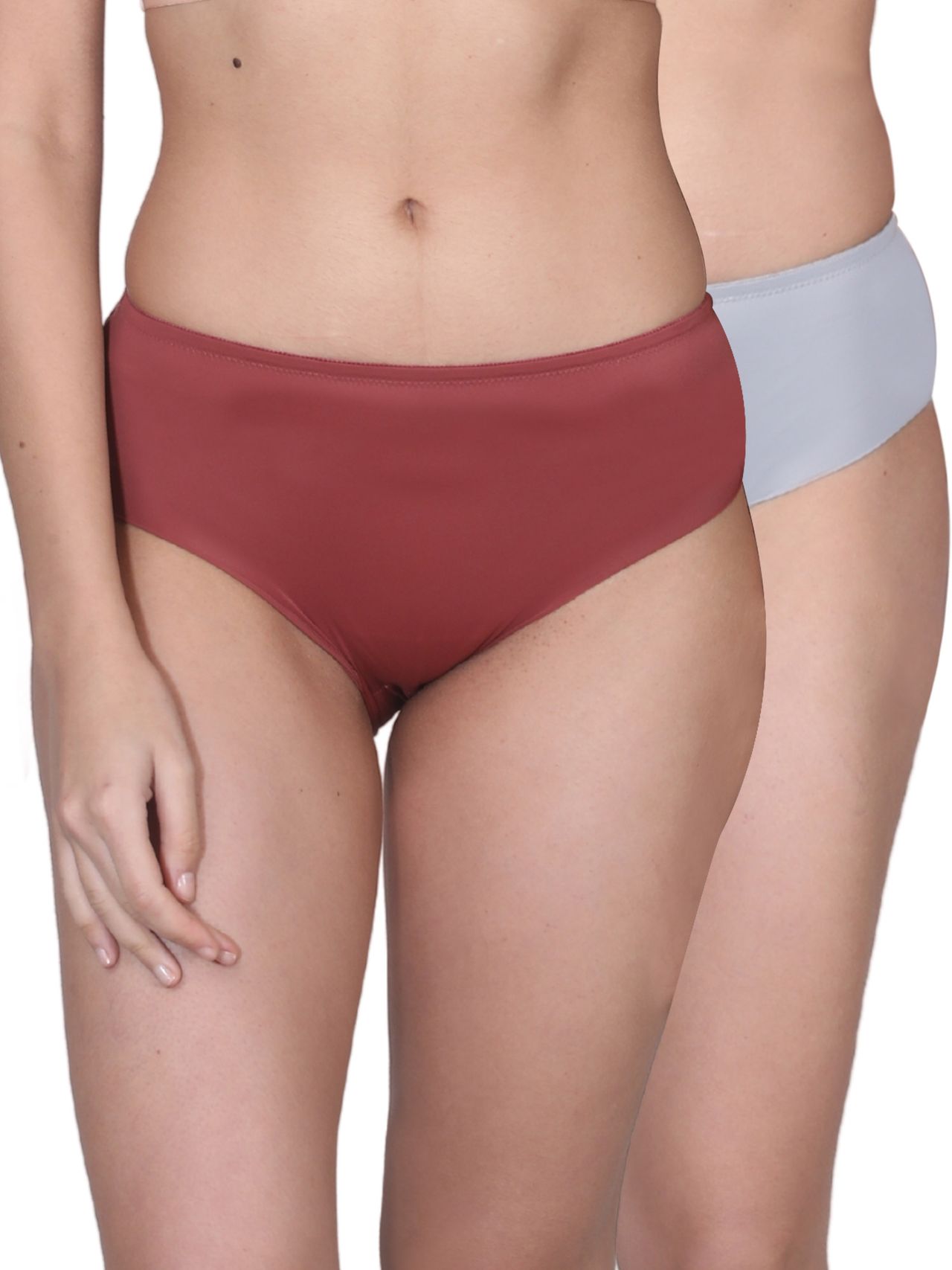 D'chica Women's Seamless Hipster Panties | Full Coverage Panties | Pack of 2 | Brown | Grey | L