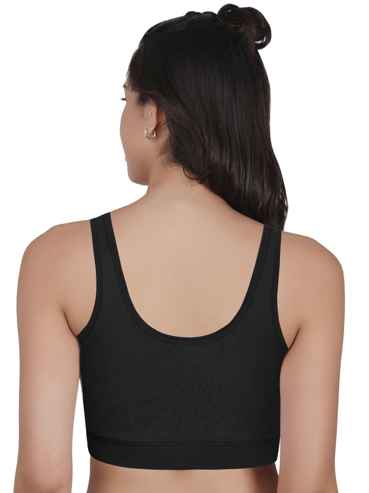 D'Chica Broad Strap Cotton Gym Bra For Women's | Removable Pads | Black | XL