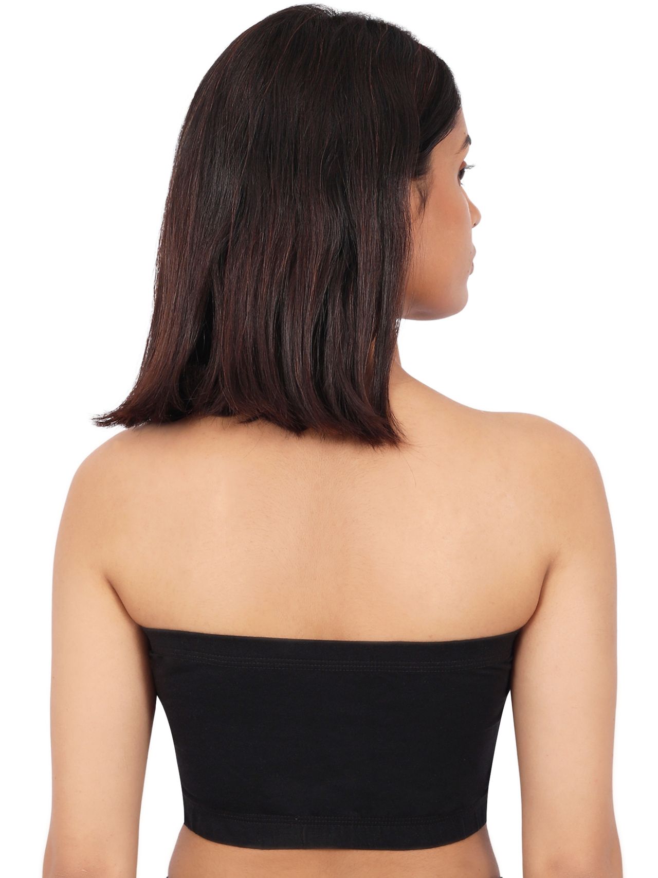 D'chica Double-Layer Cotton Strapless Bra | Non Padded Bandeau | Solid Black - L