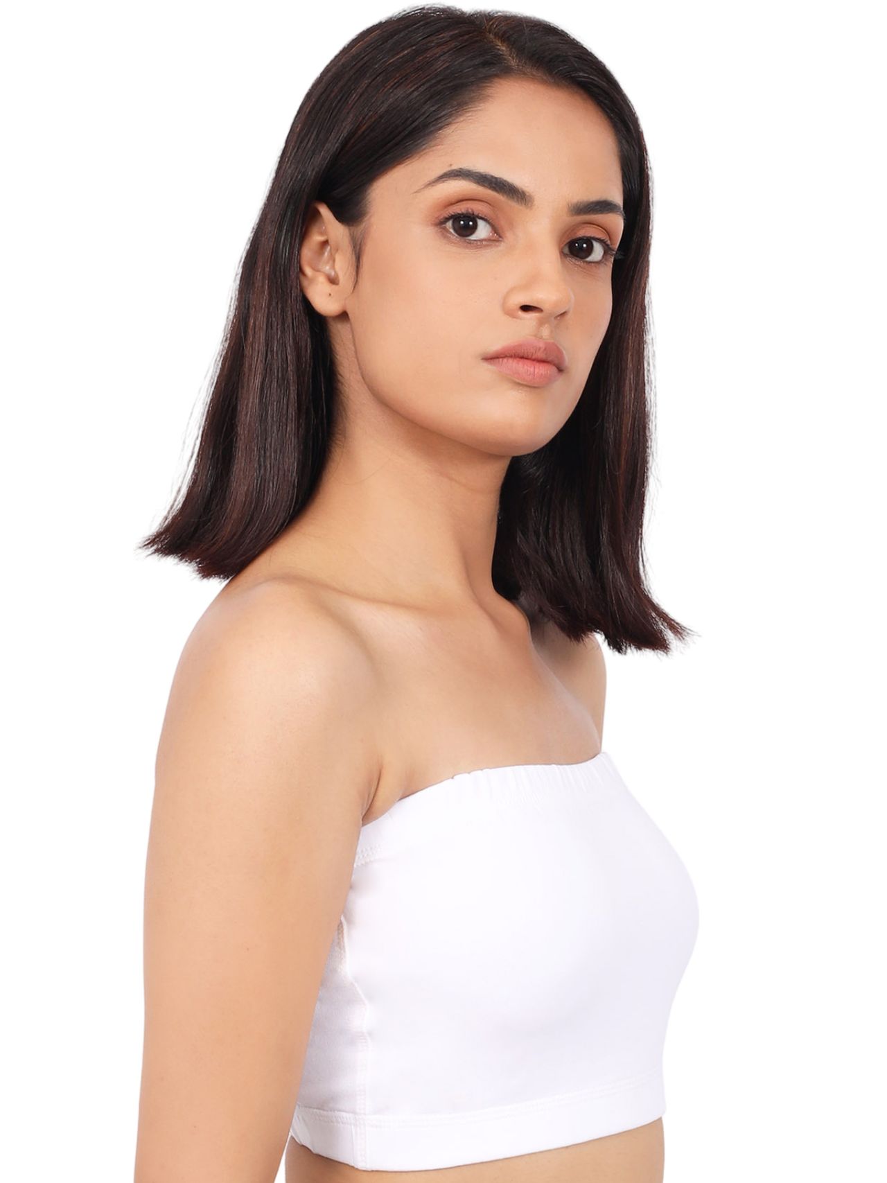 D'chica Double-Layer Cotton Strapless Bra | Non Padded Bandeau | Solid White - M