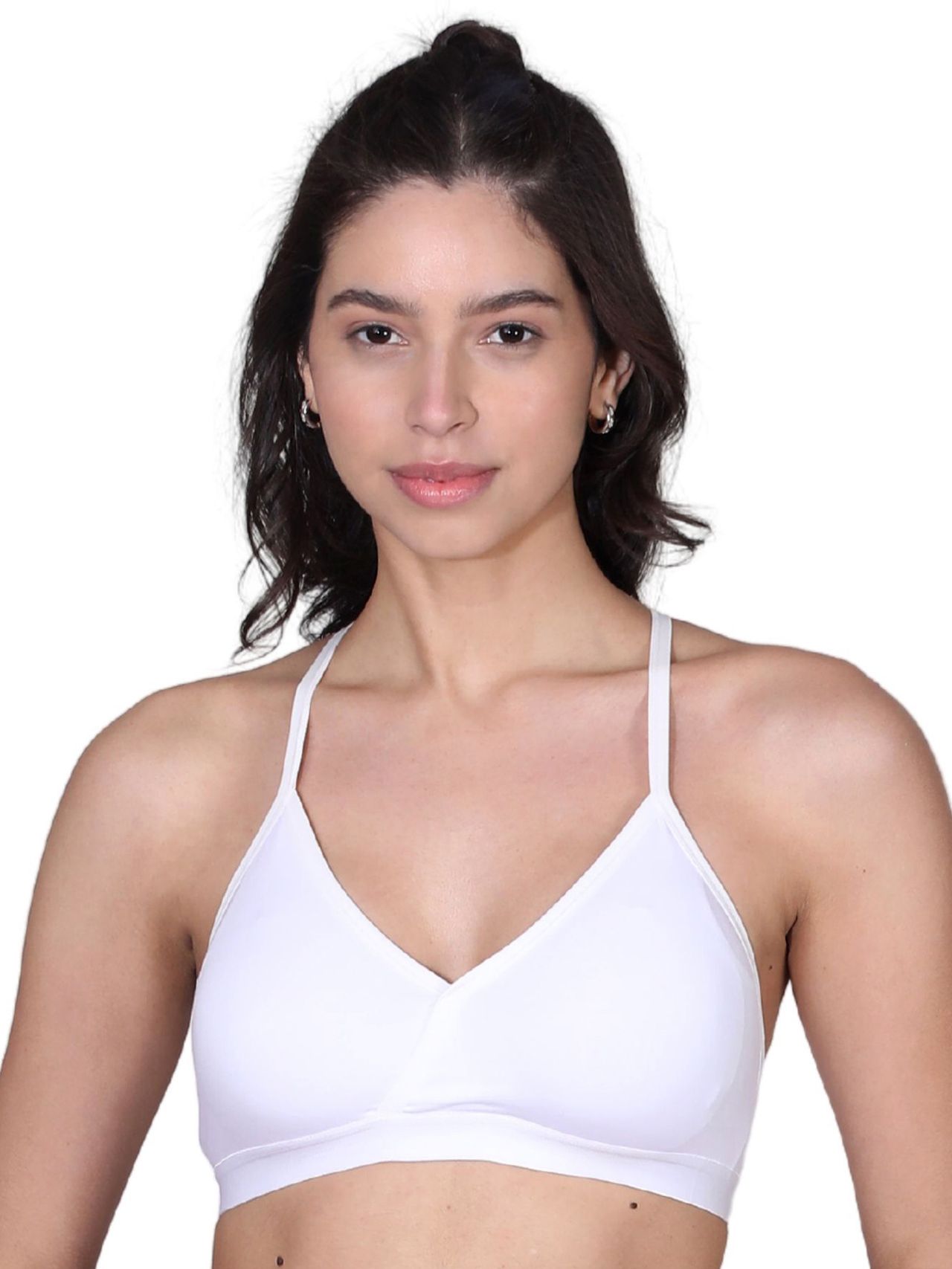 D'chica V-Neck Padded Bra With Removable Cups and Adjustable Straps | White - M
