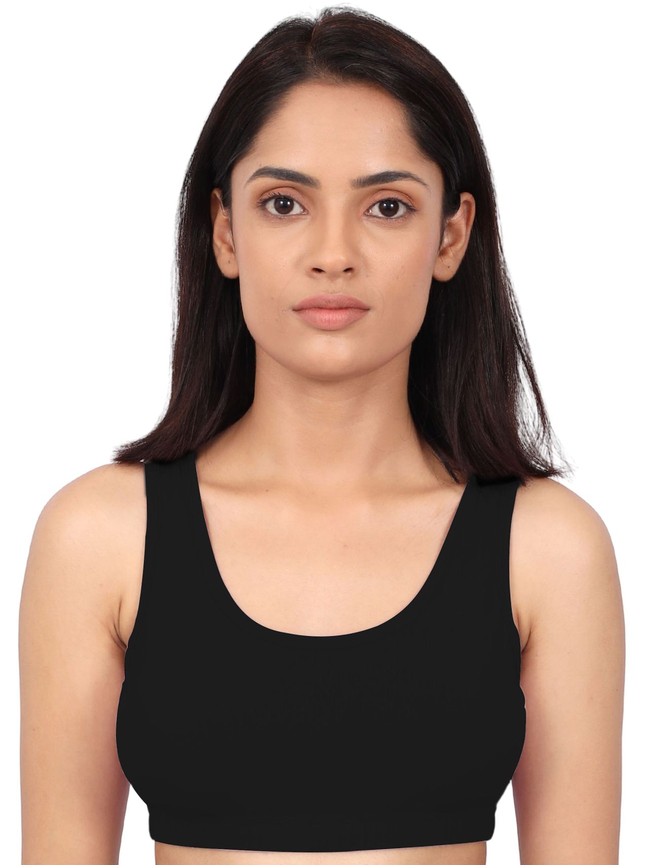 D'Chica Double-Layer Broad Strap Cotton Sports Bra | Non Padded Bra For Women's | Black | M