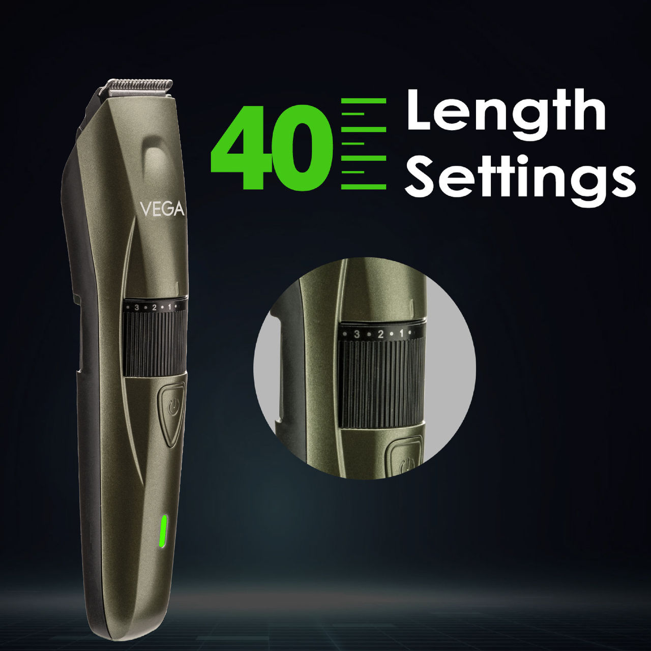 VEGA Power Series P-1 Beard Trimmer For Men With 160 Mins Runtime & 40 Length (Green)