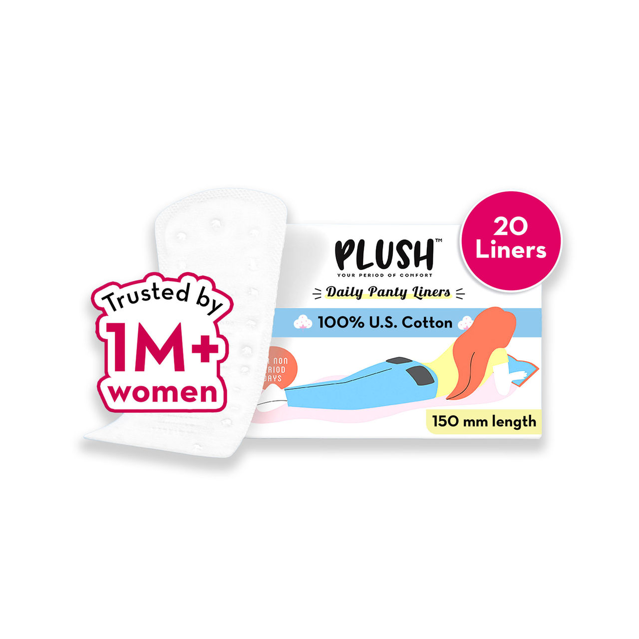 Plush Sanitary Pads Curated - (14pc) & Plush 100% Pure Us Cotton Panty Liners (20pc) Combo