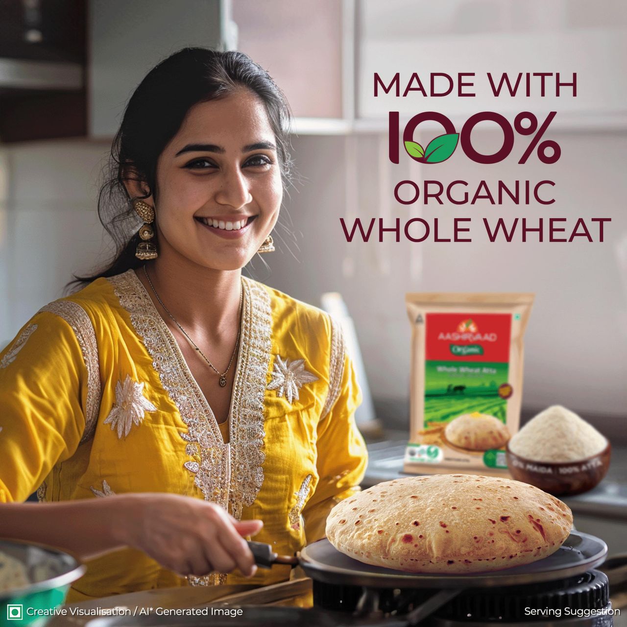 Aashirvaad Organic 100% Organic Whole Wheat Atta, 0% Maida