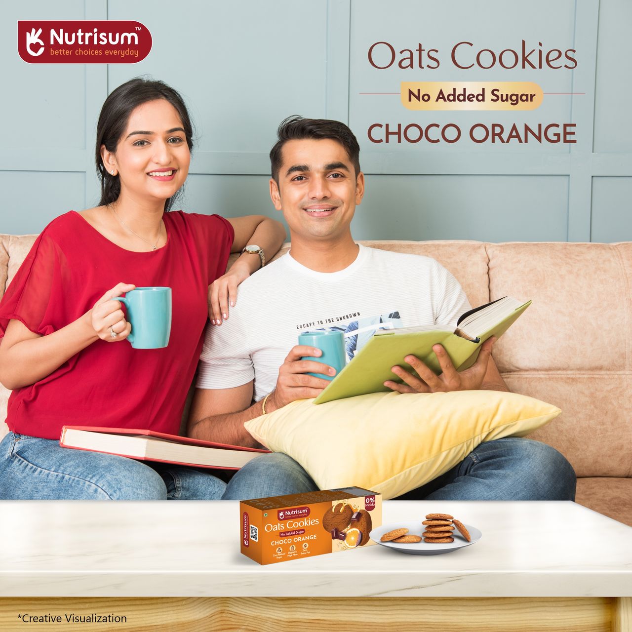 Nutrisum Oats Cookies - No Added Sugar - Chocolate Orange 70 g Combo