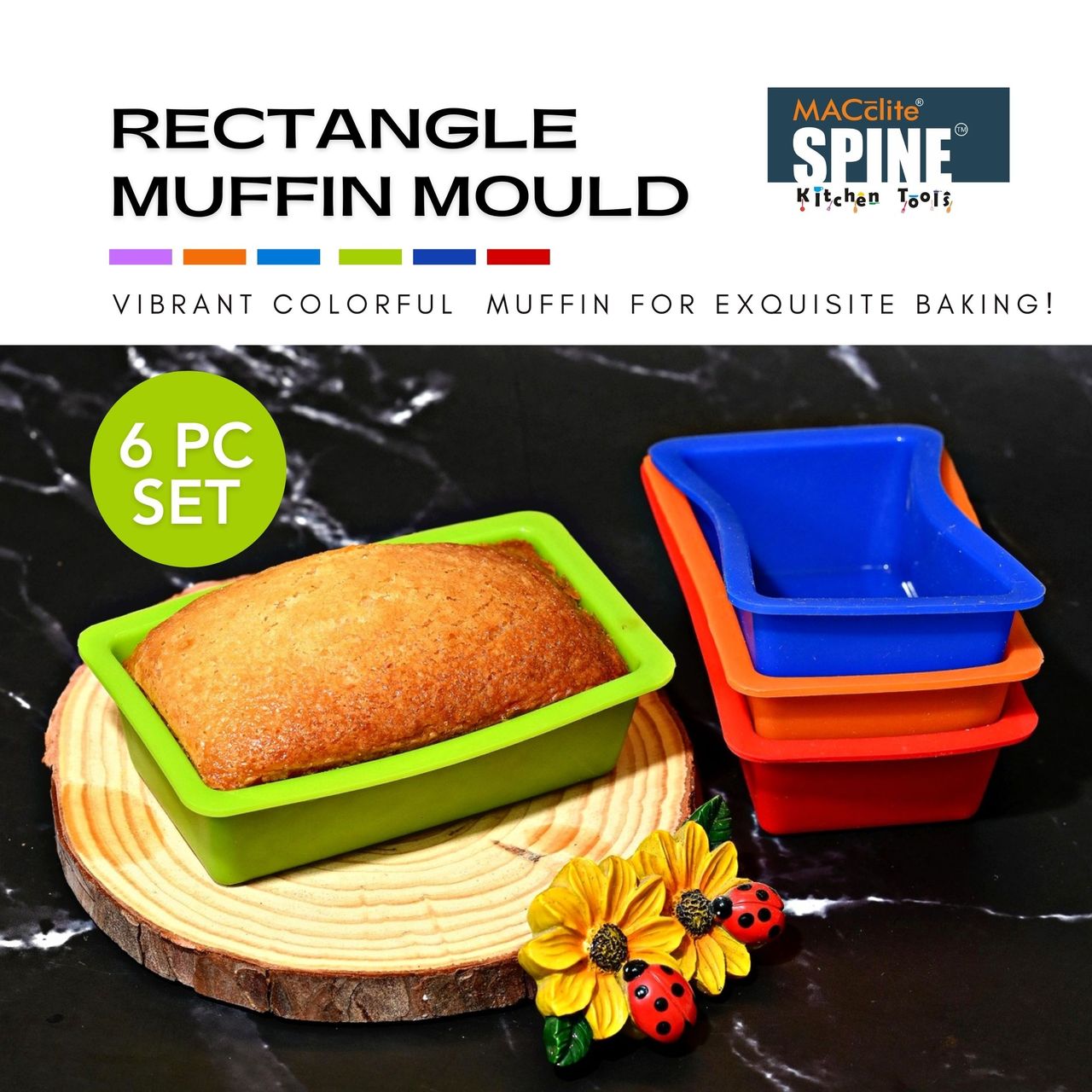 Silicone Muffin, Cake Mould Mini Rectangle Set of 6 Pc