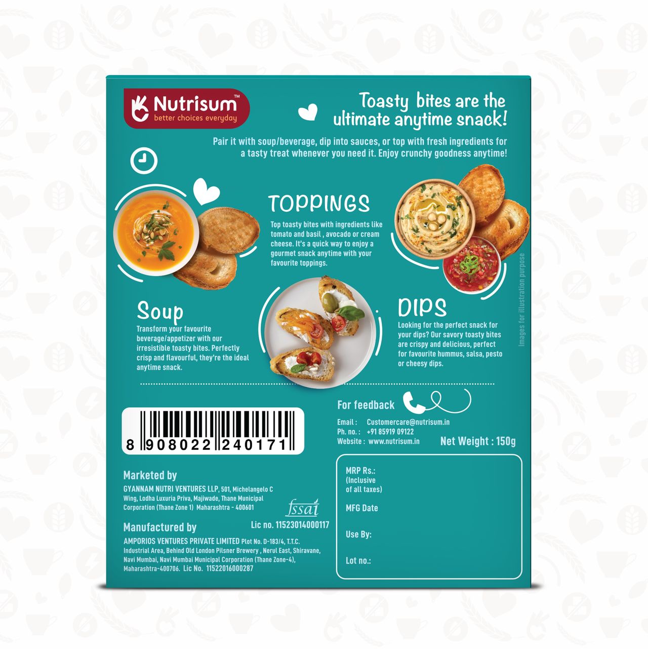 Nutrisum Toasty Bites Mexican Herbs Rusk | Maida-free and Sugar-free