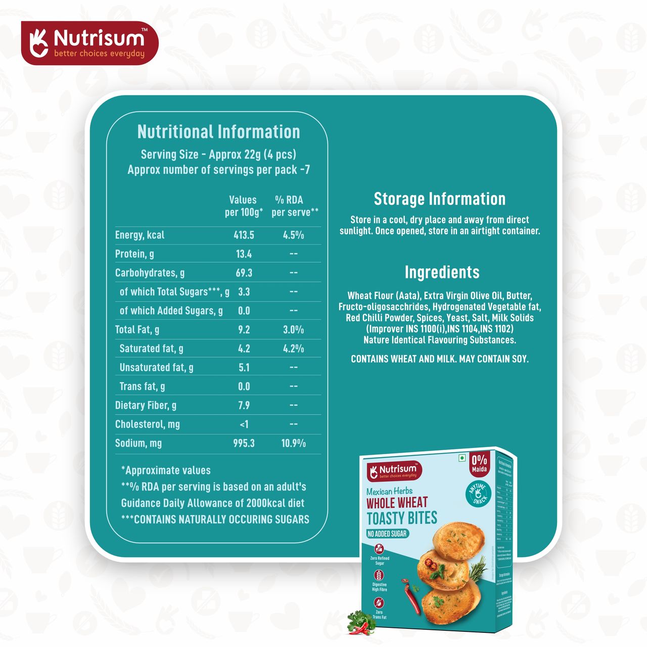 Nutrisum Toasty Bites Mexican Herbs Rusk | Maida-free and Sugar-free