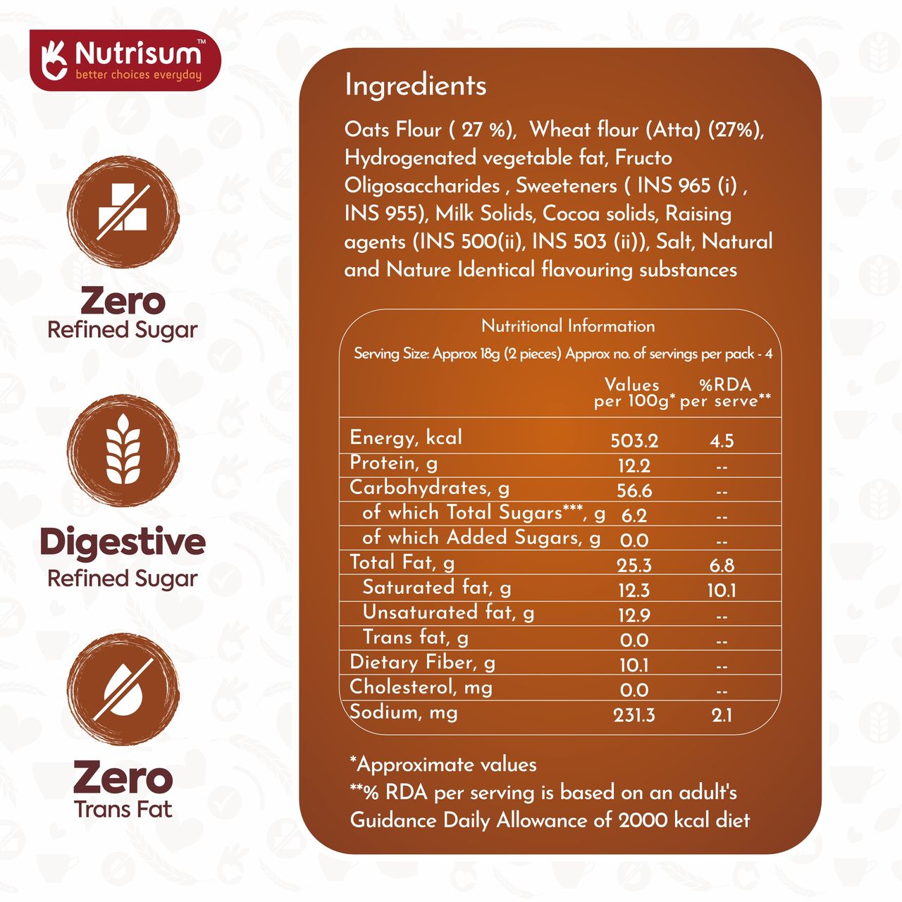 Nutrisum Oats Cookies - No Added Sugar - Chocolate Orange 70 g Combo
