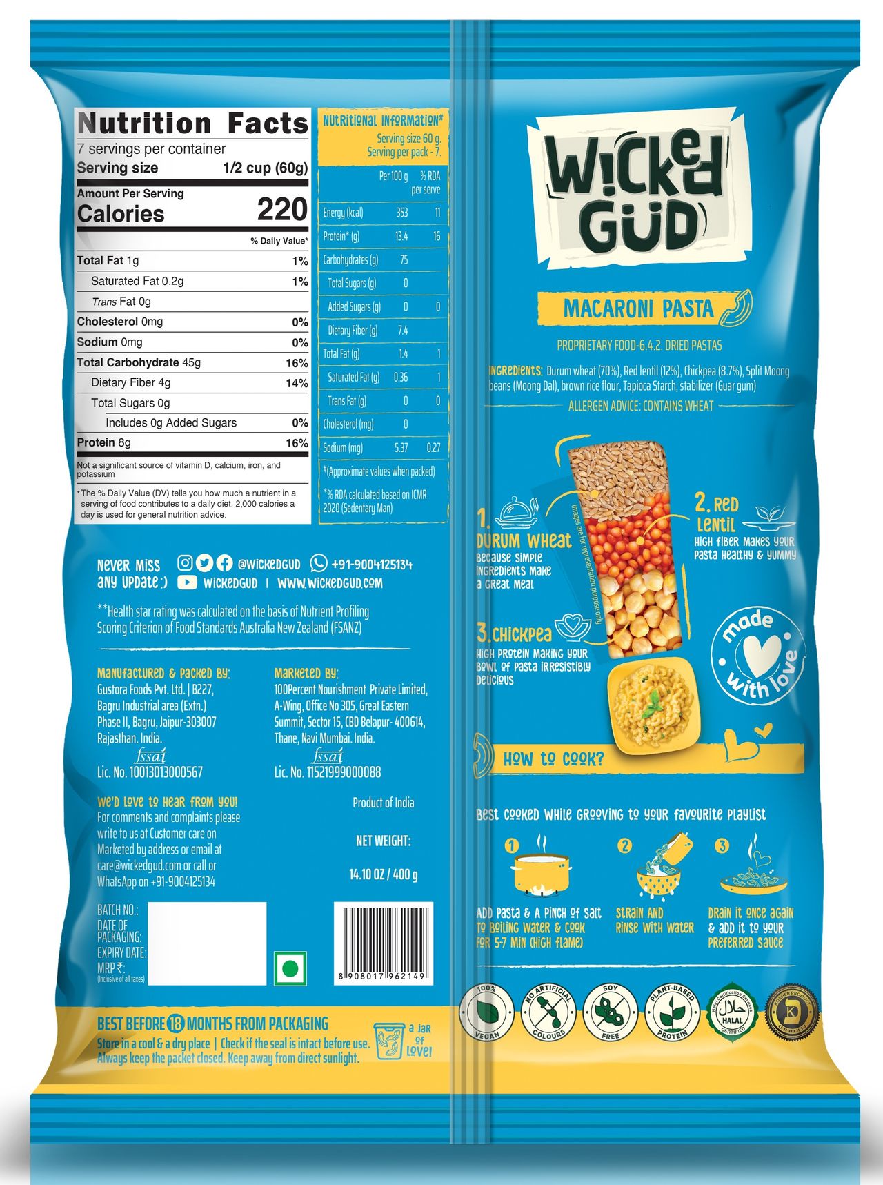 Wickedgud Macaroni Pasta Made With Durum Wheat