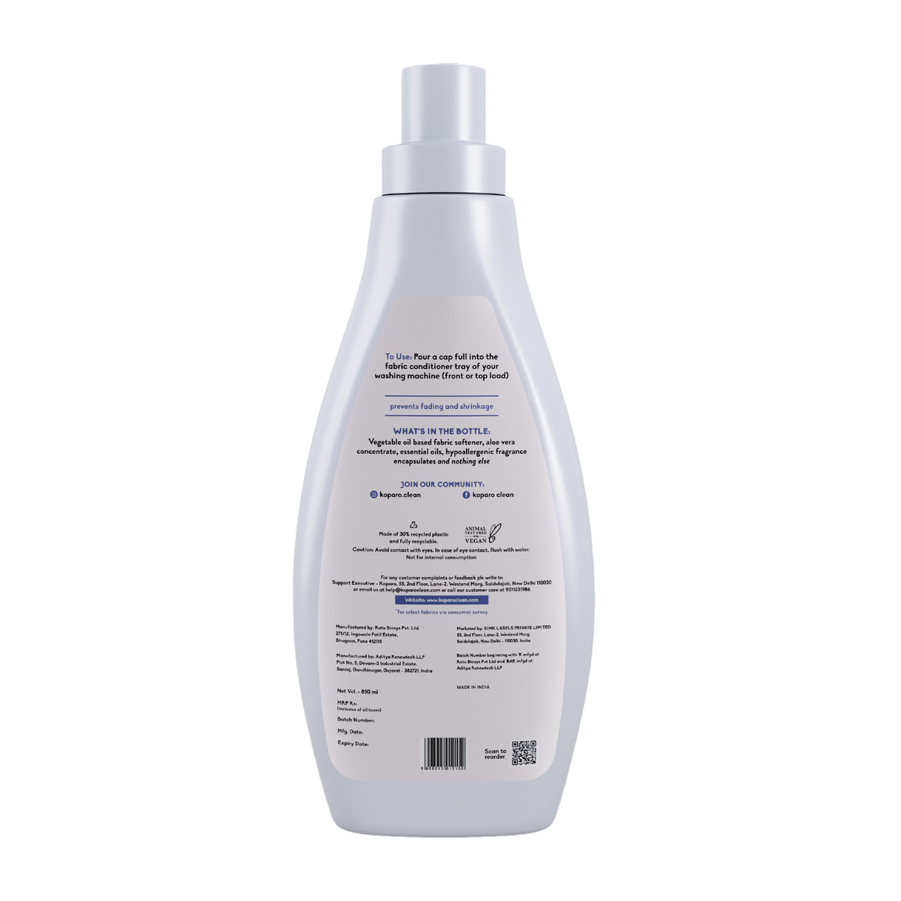 Koparo Natural Liquid Detergent (Top Load & Front Load)(900ml) & Koparo Natural After Wash Fabric Conditioner(850ml) Combo