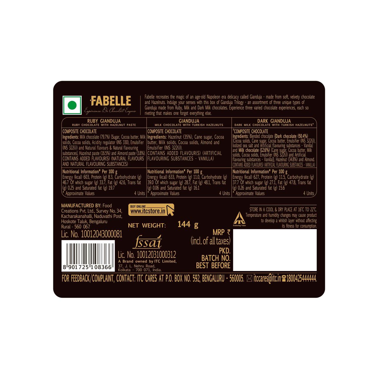 Fabelle Gianduja Trilogy - Assorted Hazelnut Infused 12 Chocolate Cubes