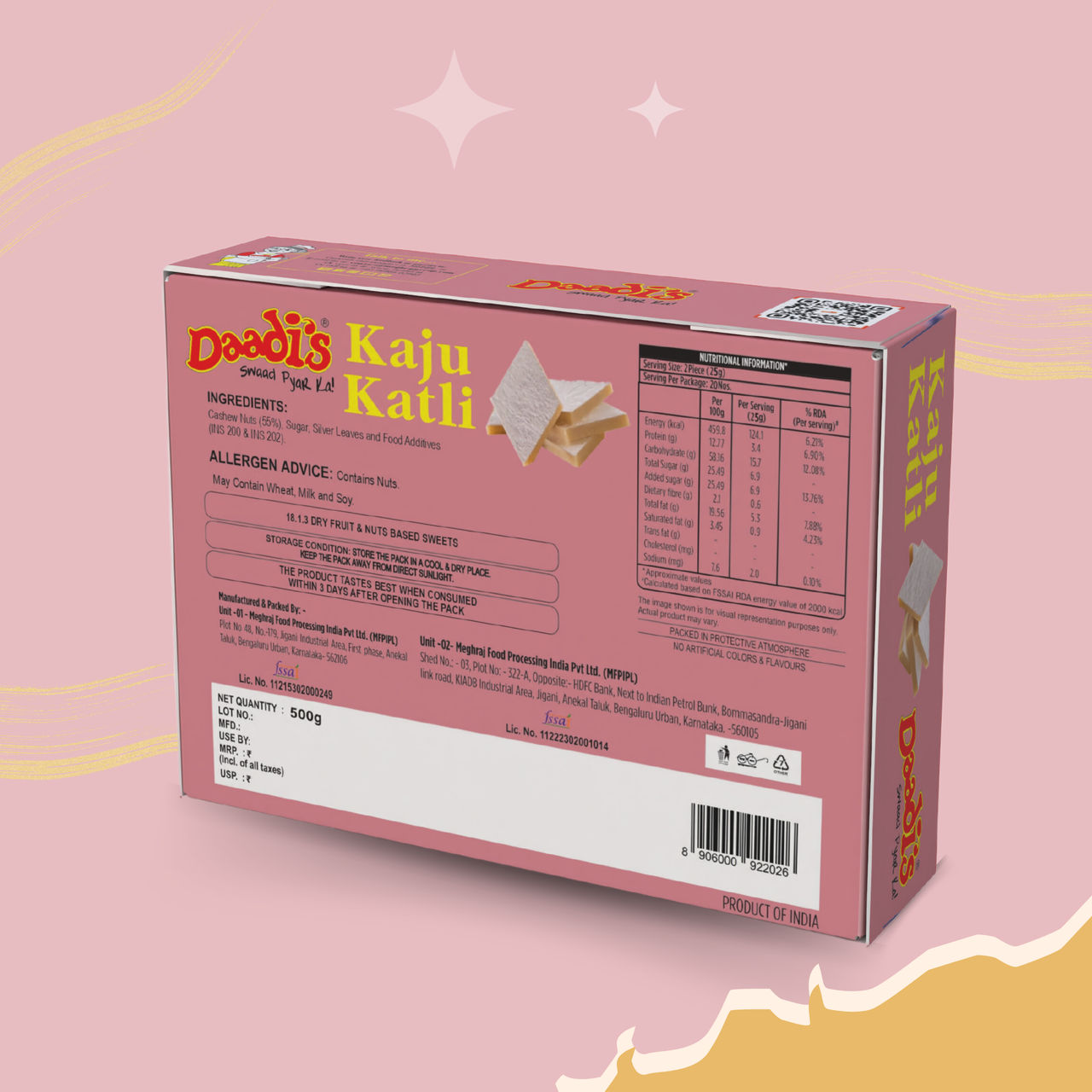 Daadi'S Kaju Katli 500G(500gms) & Aurum Diamond Rakhi With 3 Line Pearls(1pc) Combo