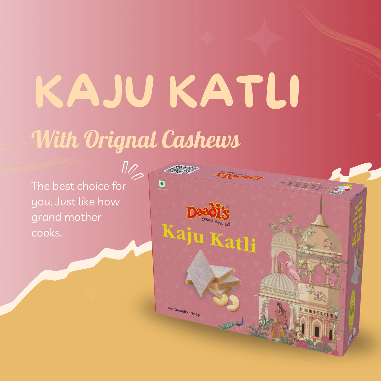 Daadi'S Kaju Katli 500G(500gms) & Aurum Diamond Rakhi With 3 Line Pearls(1pc) Combo