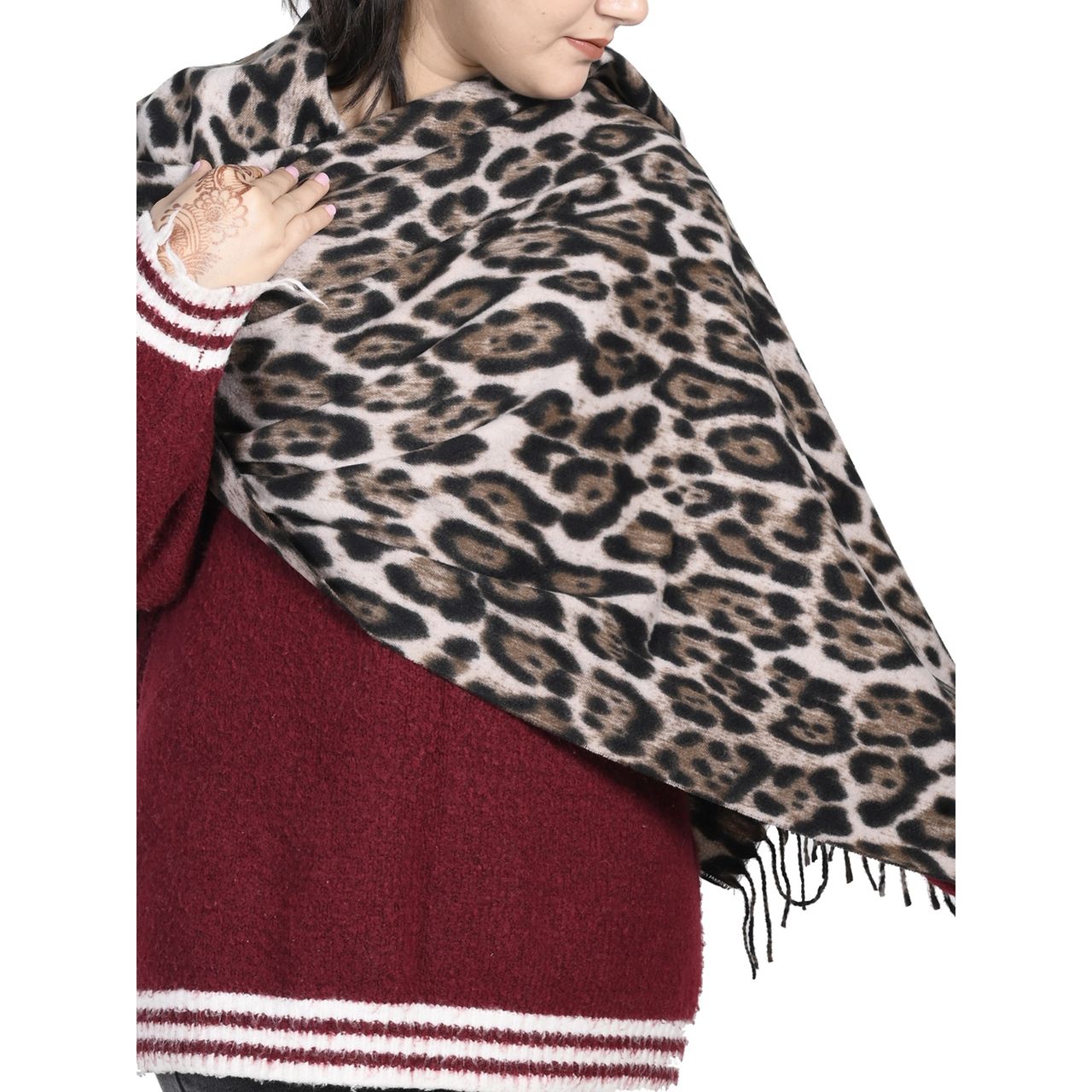 Calvadoss Women's Printed Stole With Fringed Border | STL1533 | Beige and Brown