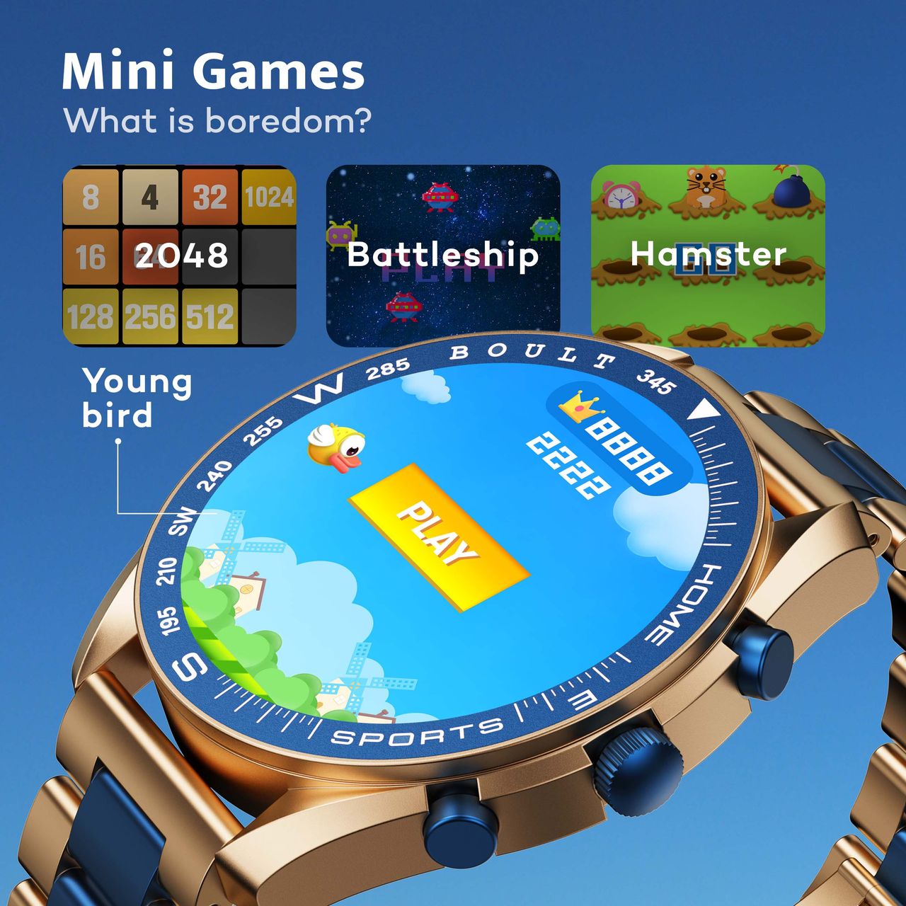 Boult Mirage 1.39" Screen, Bt Calling, Working Crown, Smartwatch(Amber Blue Strap)