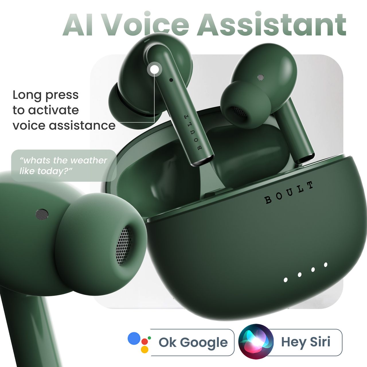 GOBOULT W20 with Zen Enc Mic | 35H Battery | Low Latency Gaming | 5.3V | True Wireless | Pine Green