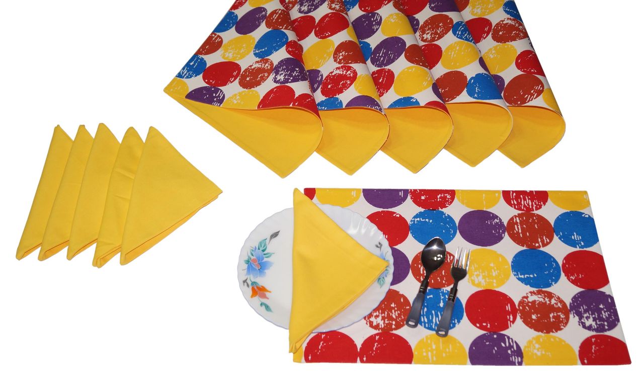Lushomes Printed Reversible Table Placemats | 13 x 19 inch | Table Napkins 16 x 16 inch