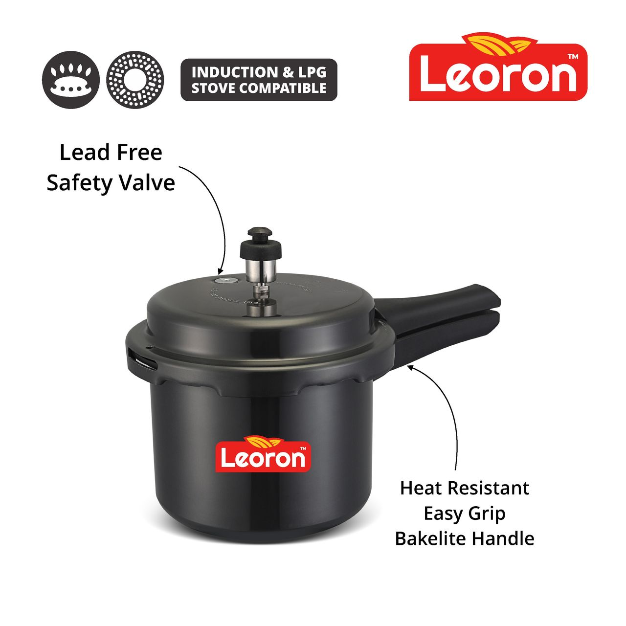 Leoron 3 Litre Outer Lid Induction Bottom Hard Anodized Pressure Cooker