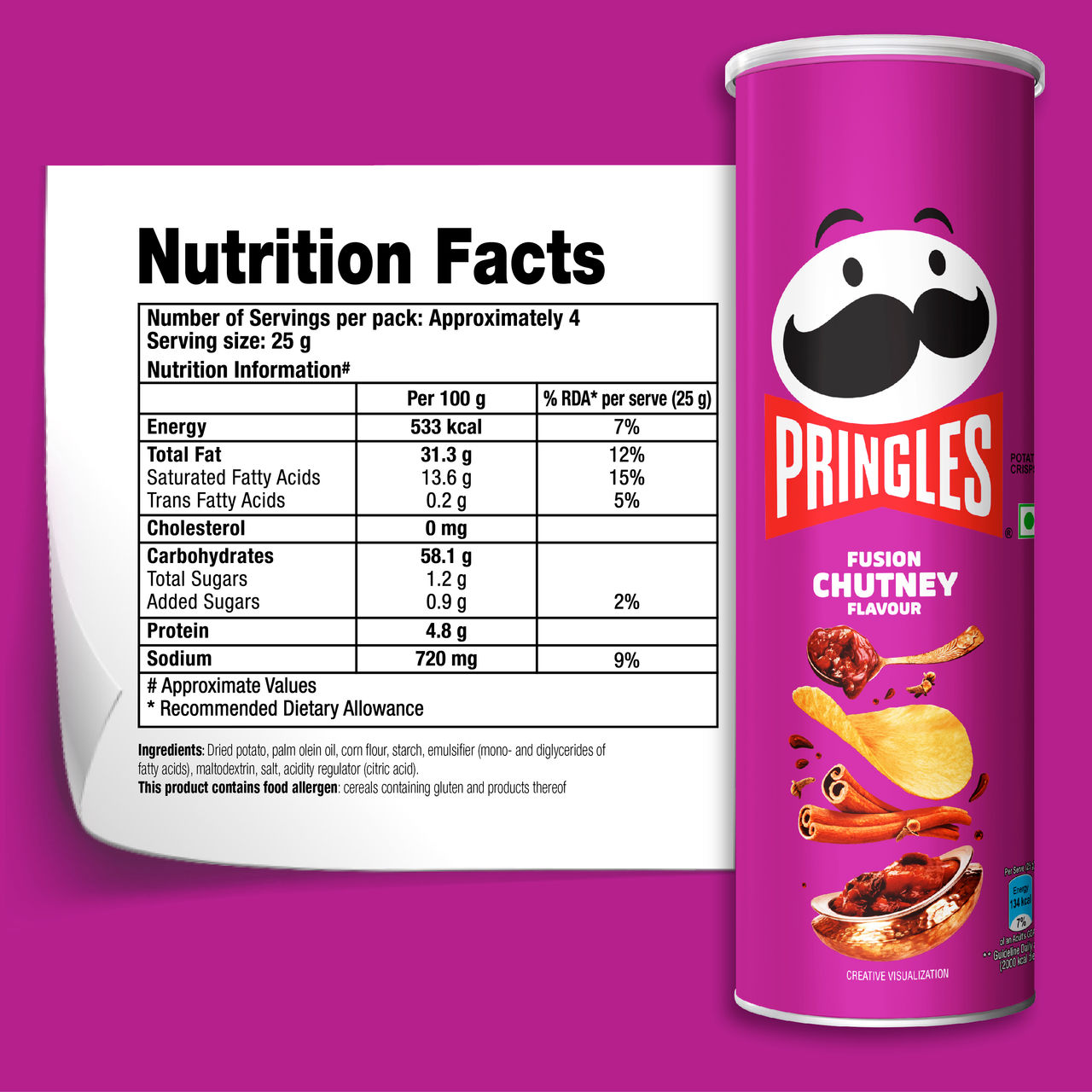 Pringles Fusion Chutney Potato Crisps 