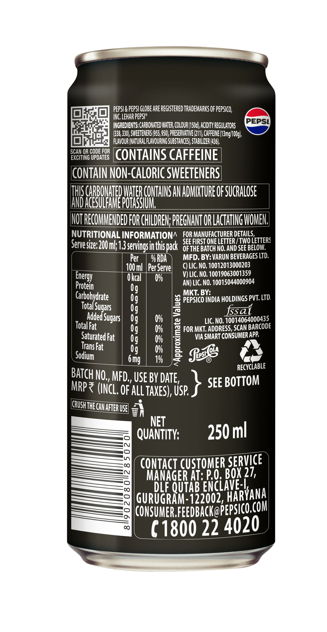 Pepsi Black Soft Drink Can 250 ml Combo