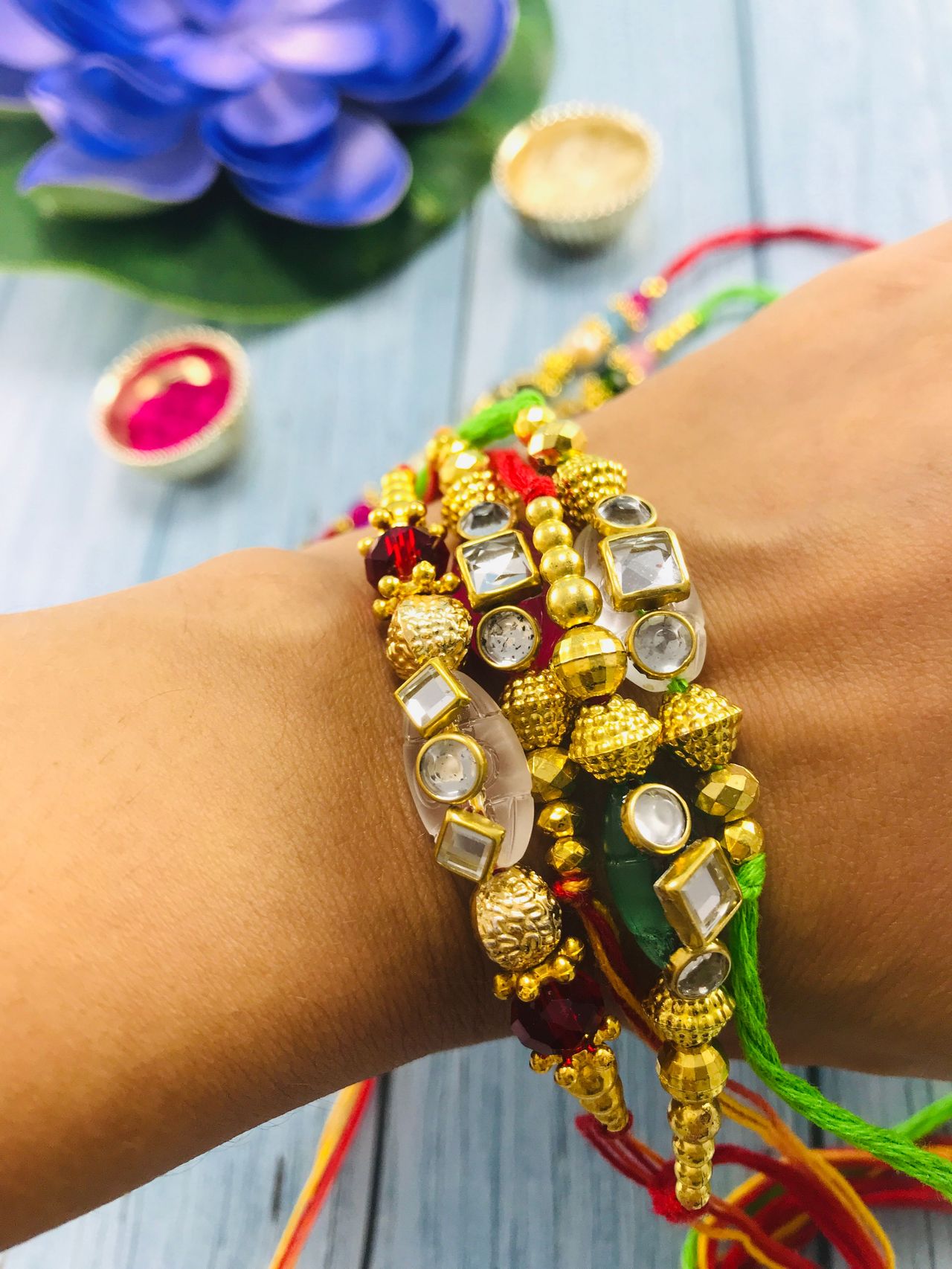 Gullak Bhaiya and Bhabhi Small Kundan Rakhi