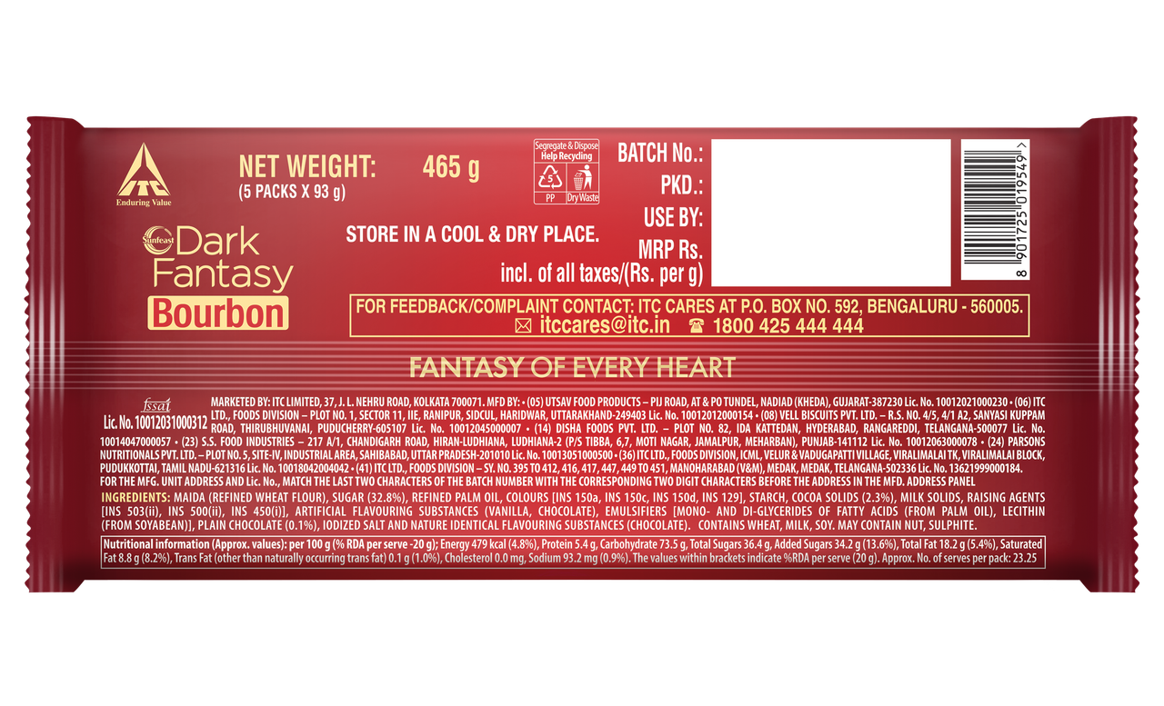 Sunfeast Dark Fantasy Bourbon, Classic Biscuit Made With Real Chocolate 465 g Combo