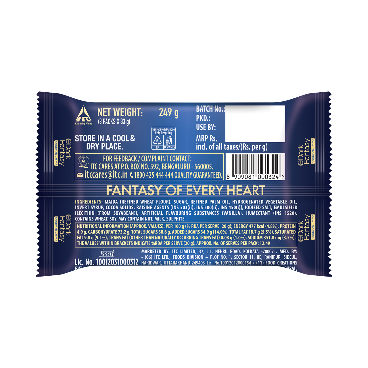 Sunfeast Dark Fantasy Vanilla Crème | Dark Crunchy Biscuit with Smooth Vanilla Crème 249 g Combo