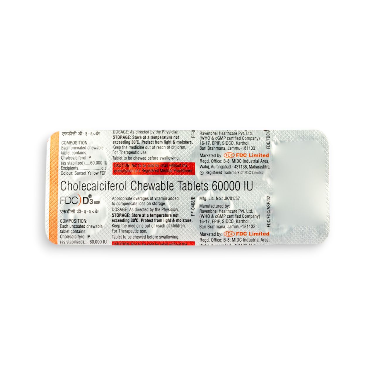 Fdc D3 60K Orange Flavour Sugar Free Tablet
