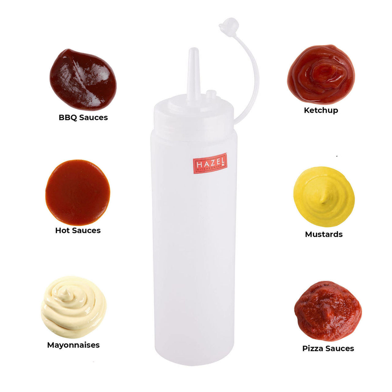 Hazel 610 Ml Squeeze Bottle With Cap | Food Grade Plastic Sauce Bottle For Restaurants & Picnics