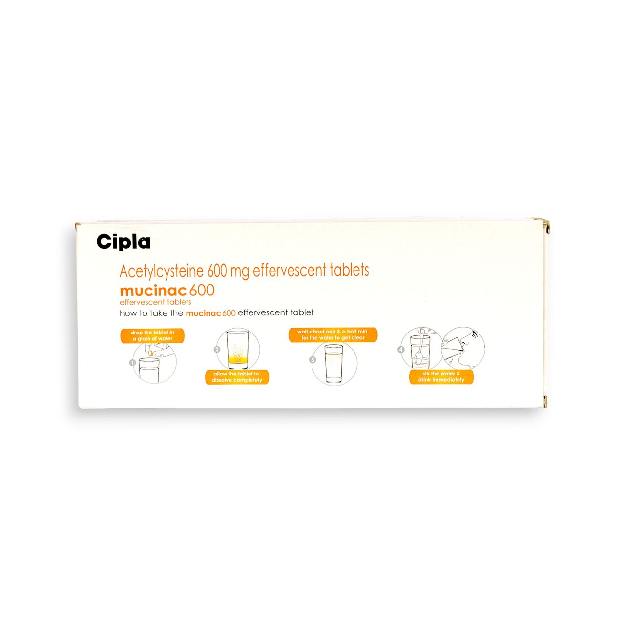 Mucinac 600 Orange Flavour Sugar Free Effervescent Tablets