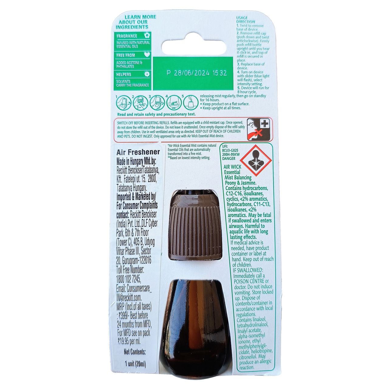 Airwick Essential Mist Automatic Fragrance Mist Diffuser Refill, Peony & Jasmine Blossom