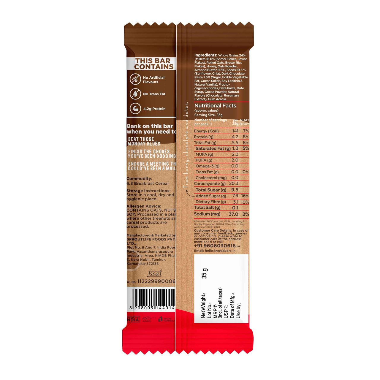Yogabar Multigrain Energy Bars Chocolate Chunk with Nuts, Oats and Millets,Chia Seeds, Protein Bars 35 g Combo