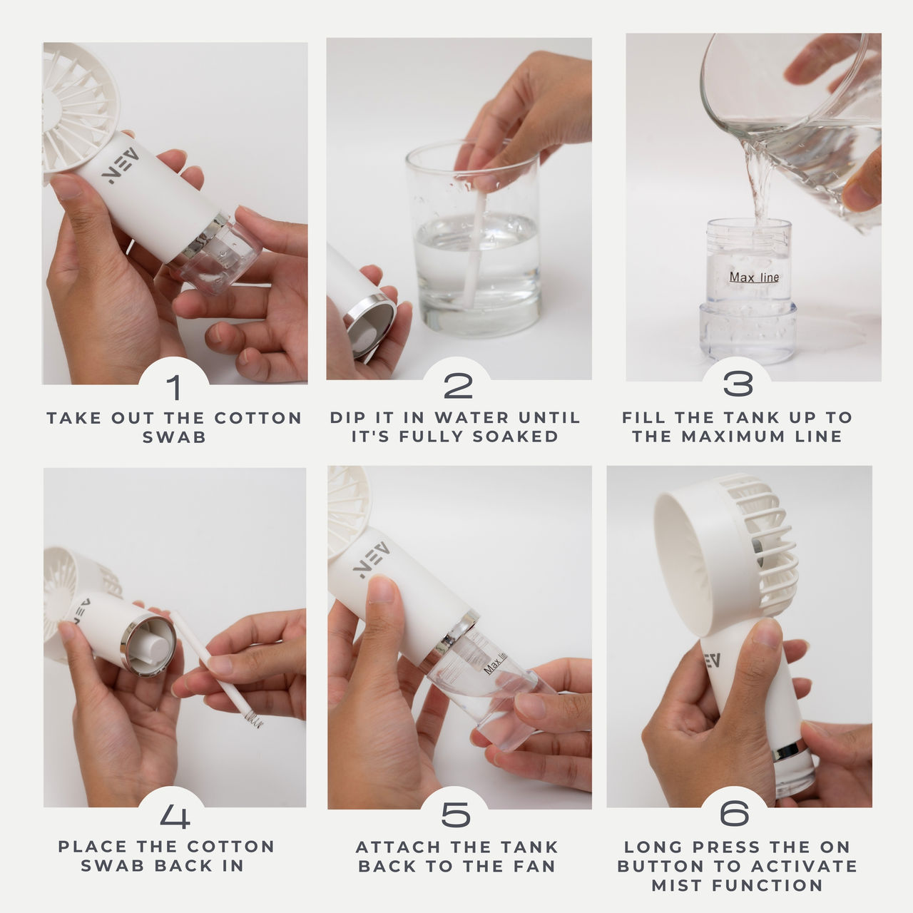 Nev Aero Mist Portable Fan, Handheld Design, White