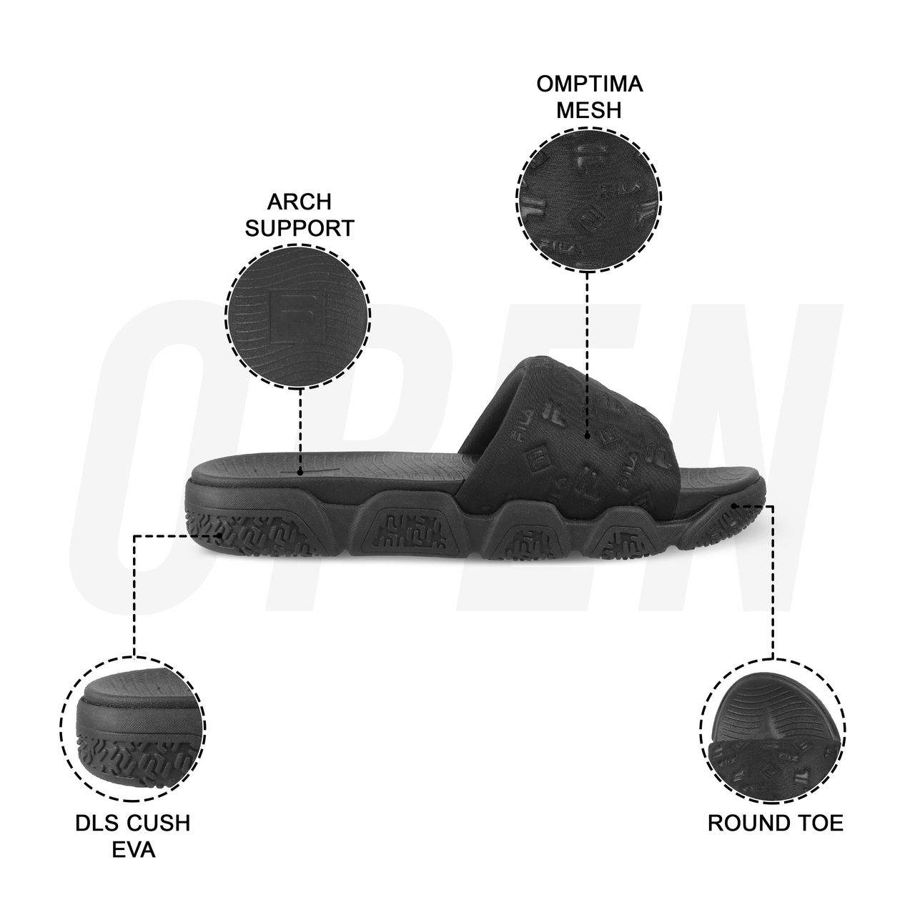 Fila Candor Sliders For Men And Women | Black | (Size- 8)