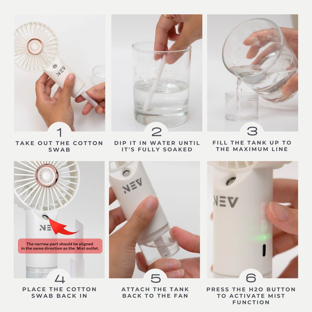 Nev Aero Mist Pro Portable Fan With Mist Handheld Design, White