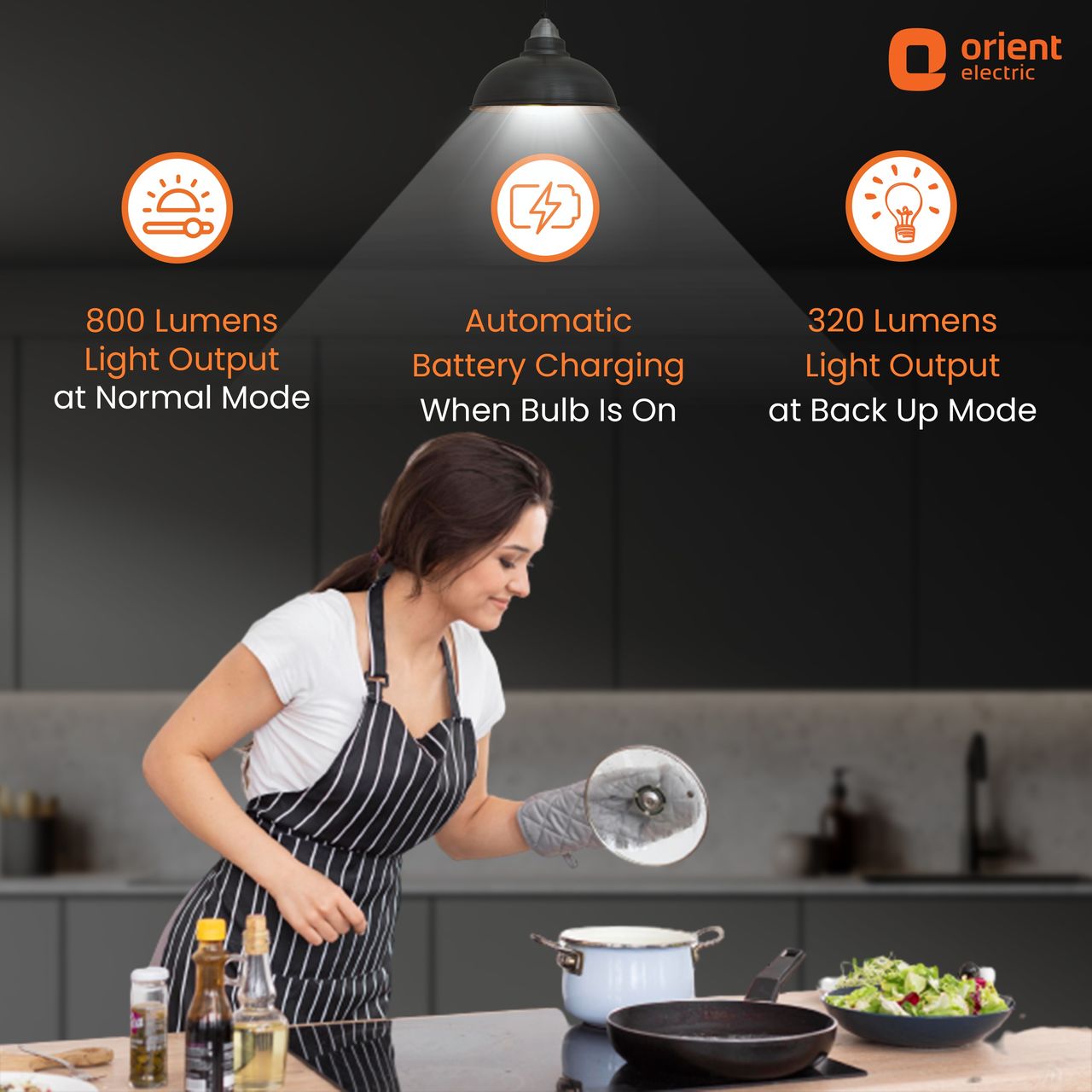 Orient Electric 9 Watts Inverter Emergency LED Light Bulb 6500K|(Cool Day White) | B22 Base Holder