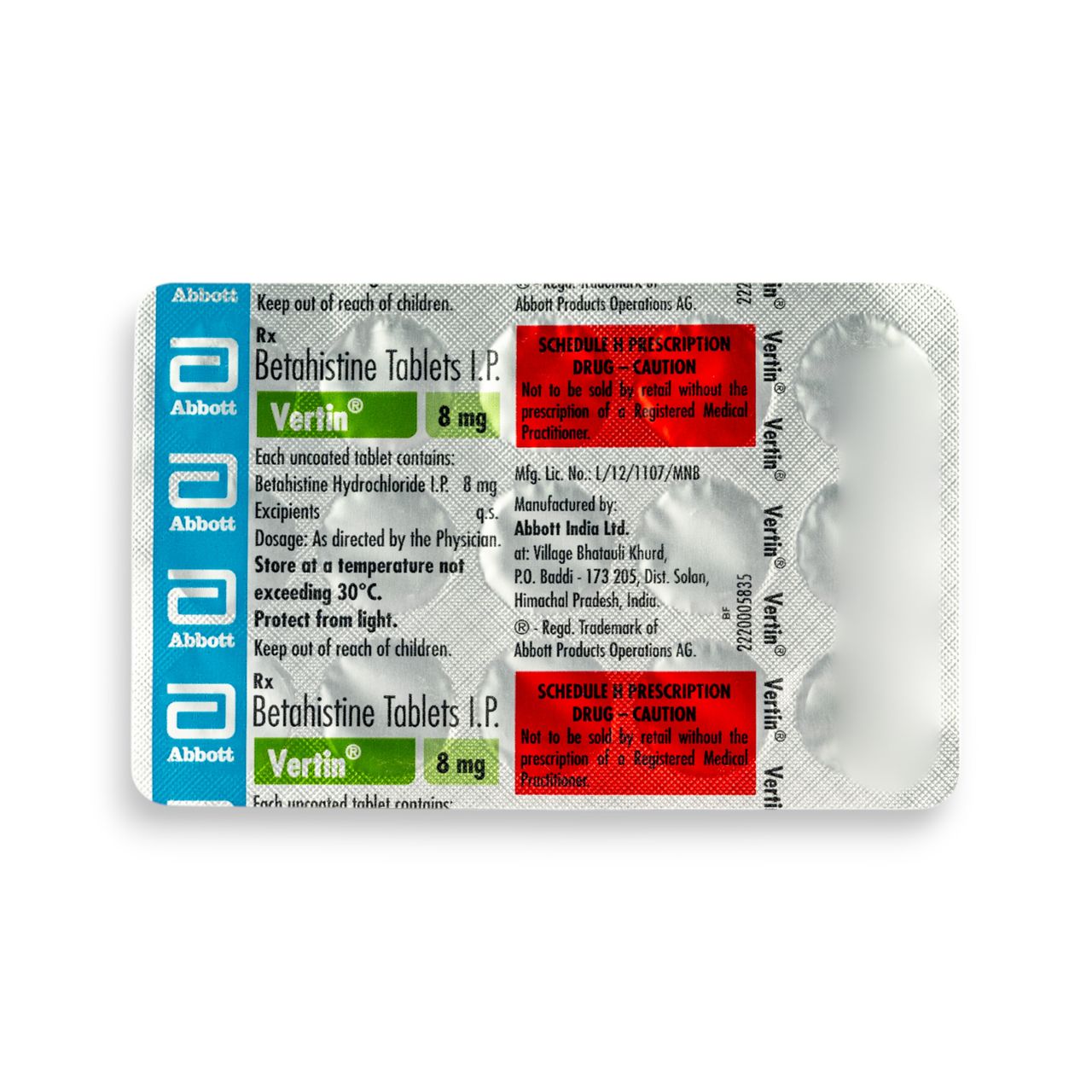 Vertin 8mg Tablets