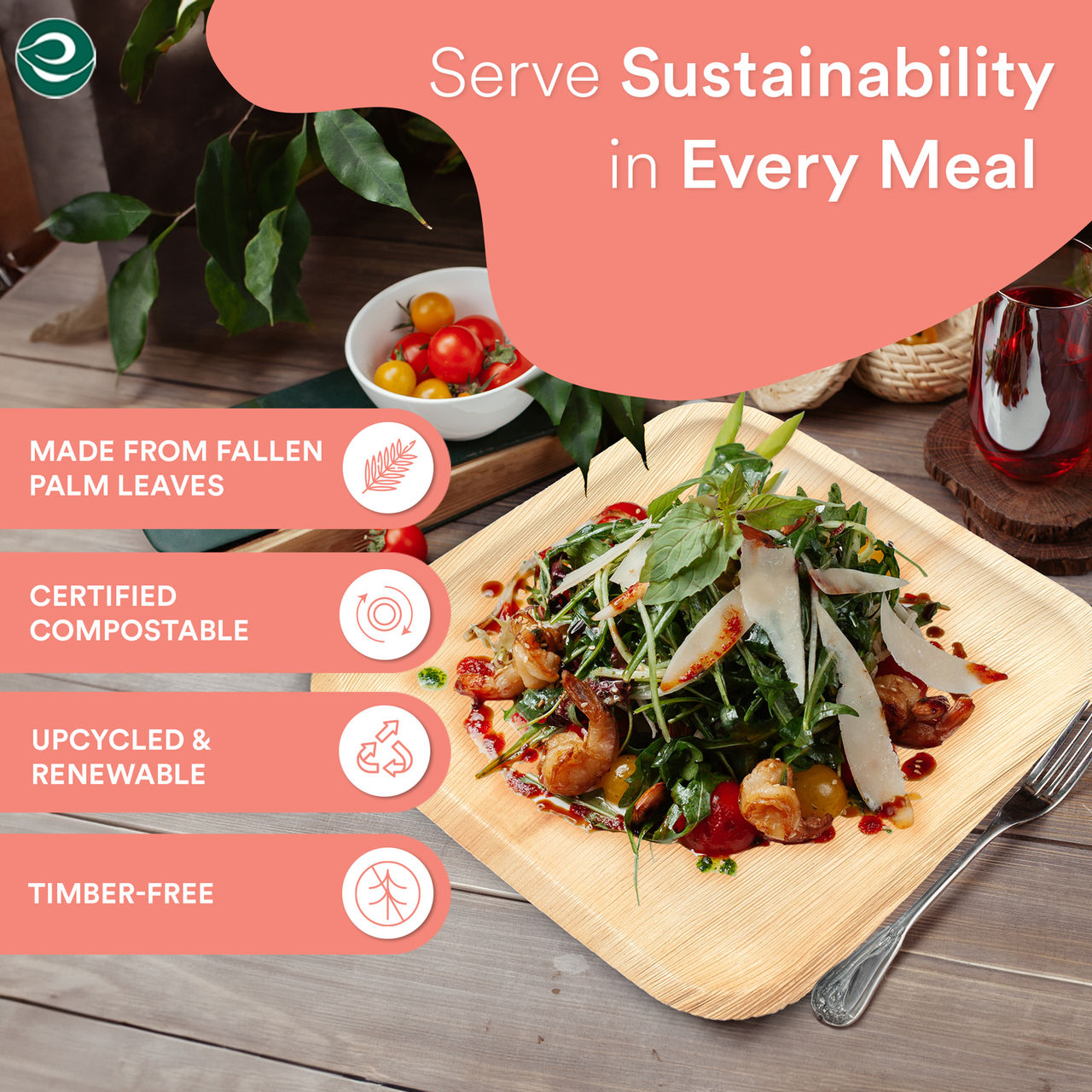 Eco Soul 8 Inch Square | 10 Count | Palm Leaf Plate