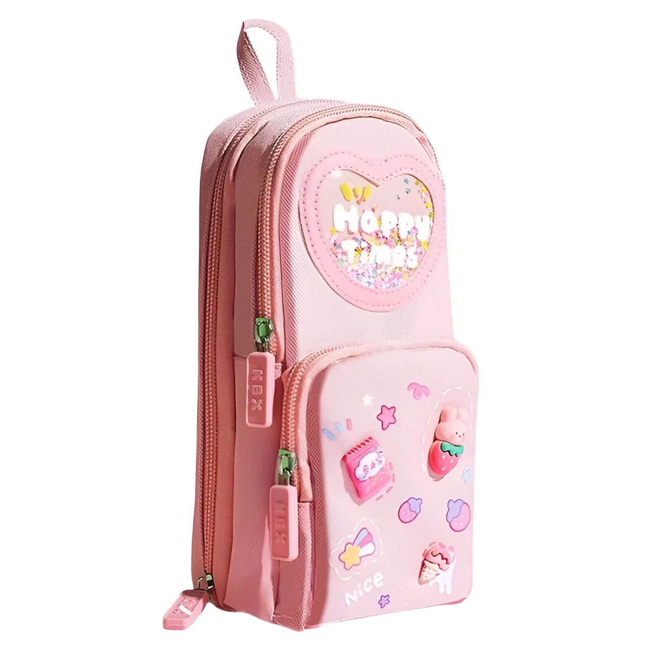 Toyshine 3 Layer Large Capacity Handheld Multifunctional Pencil Pouch for School Kids - Pink