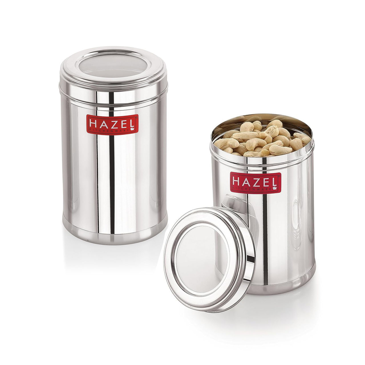 HAZEL Stainless Steel Kitchen Container Set - 1100 ml Set Of 2 | Transparent Lid | Matt Finish