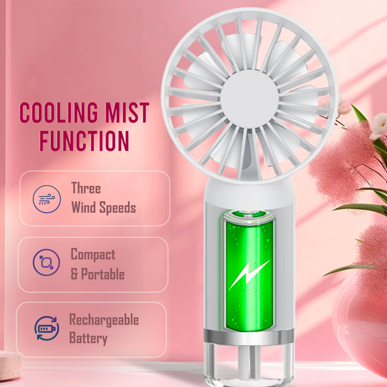 Nev Aero Mist Portable Fan, Handheld Design, White