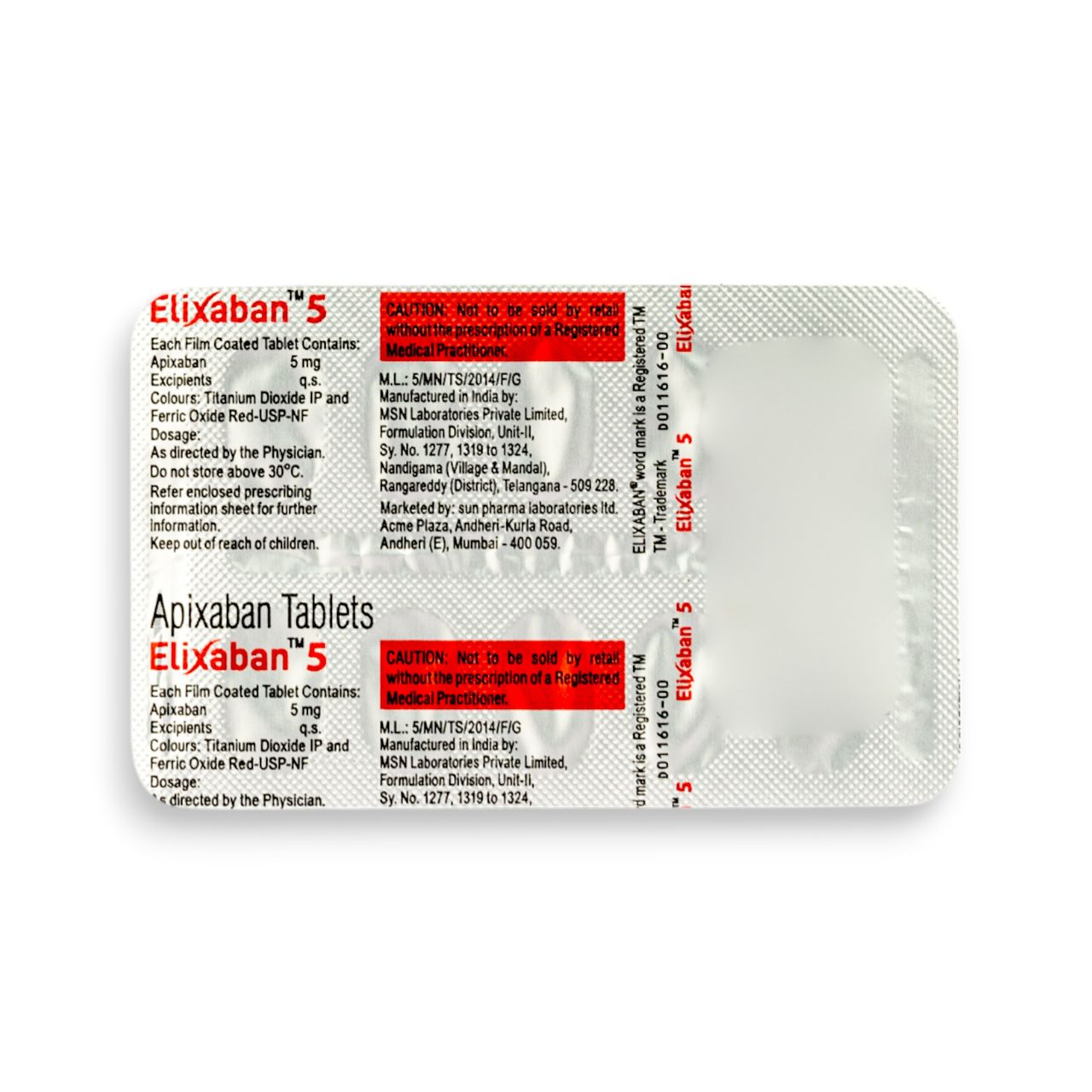 Elixaban 5Mg Tablets