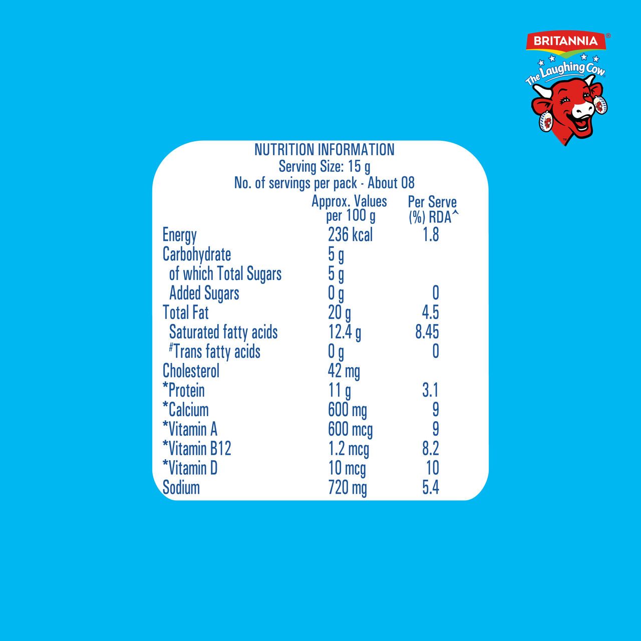 Britannia The Laughing Cow Cheese 8 Portions Round 120 g Combo