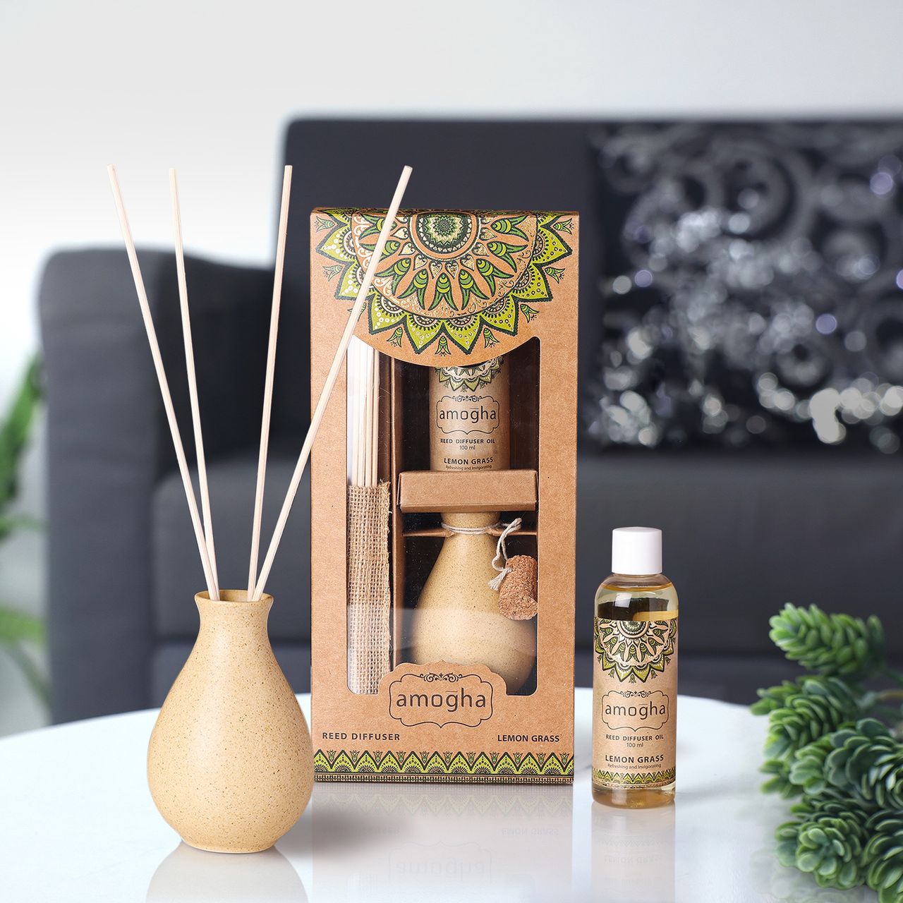 IRIS Amogha Lemon Grass Reed Diffuser Set| Rakhi Gift for Brother & Sister