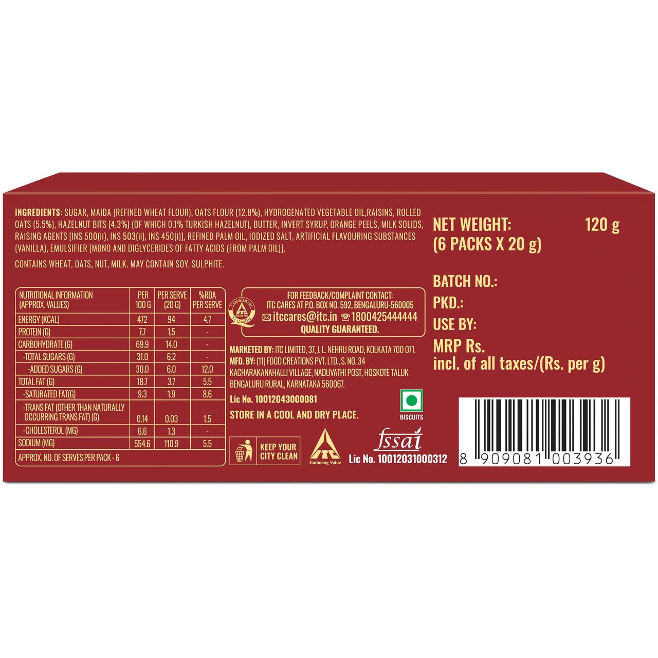 Sunfeast Baked Creations Oats & Hazelnut 120 g Combo