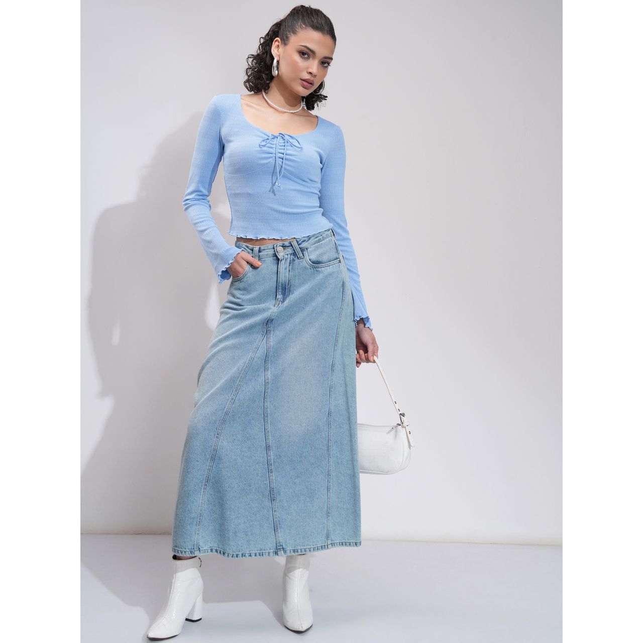 Tokyo Talkies Women's Solid Regular Top | Blue - XL