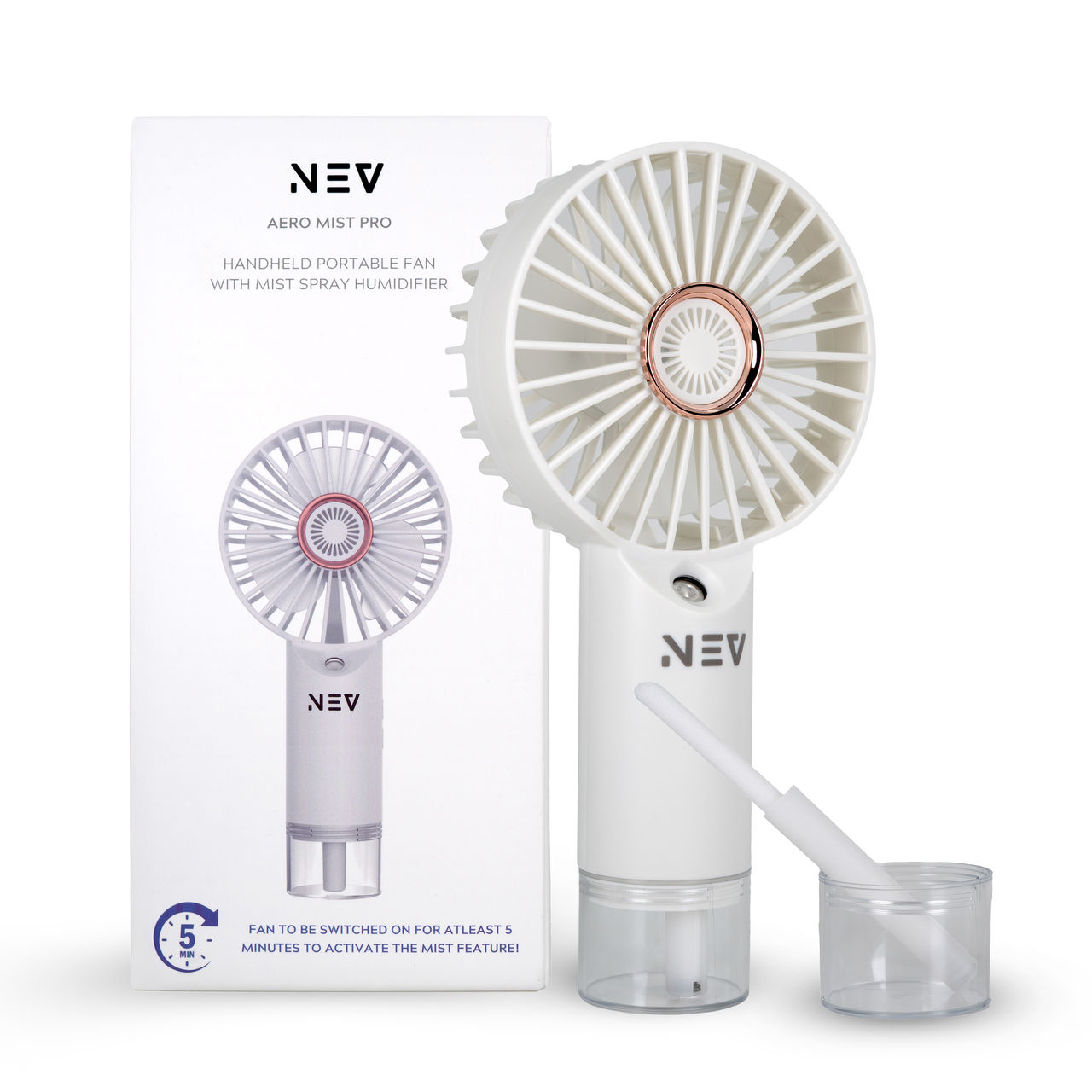Nev Aero Mist Pro Portable Fan With Mist Handheld Design, White